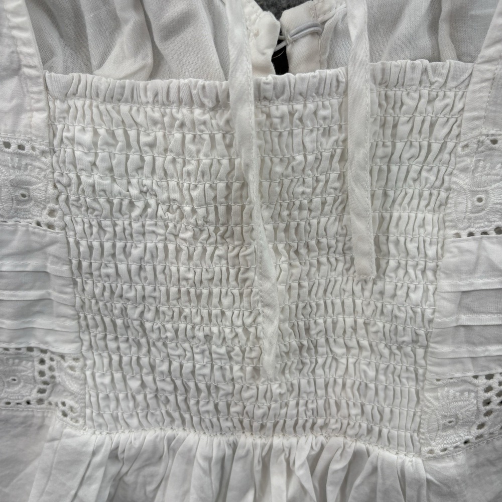 Free People Top Womens M White Eyelet Sleeveless V Neck Tank Cotton Boho Peasant - Picture 13 of 14